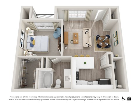 Floor plan for 1 bed, 1 bath, 658 sqft